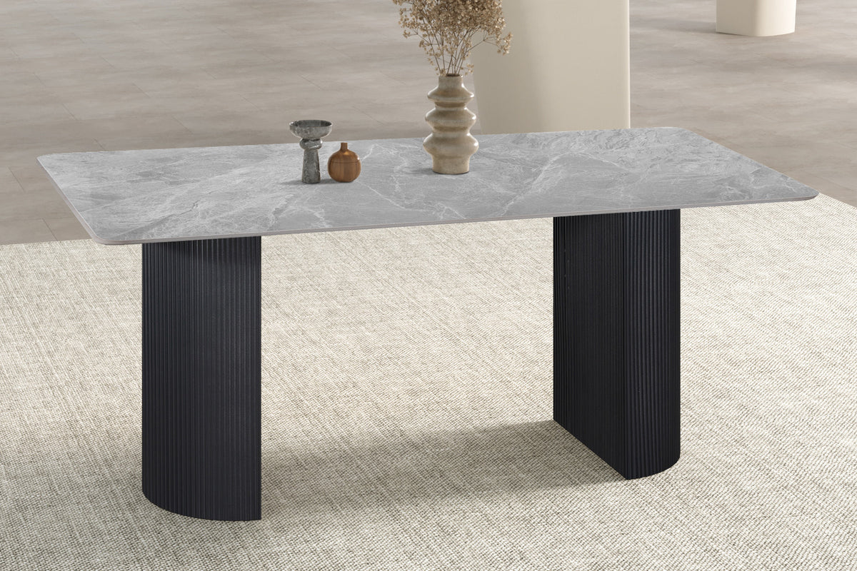 Table Lousa 180 cm Pierre Brillante Italian Gris – Pied Metal Noir - vue 3