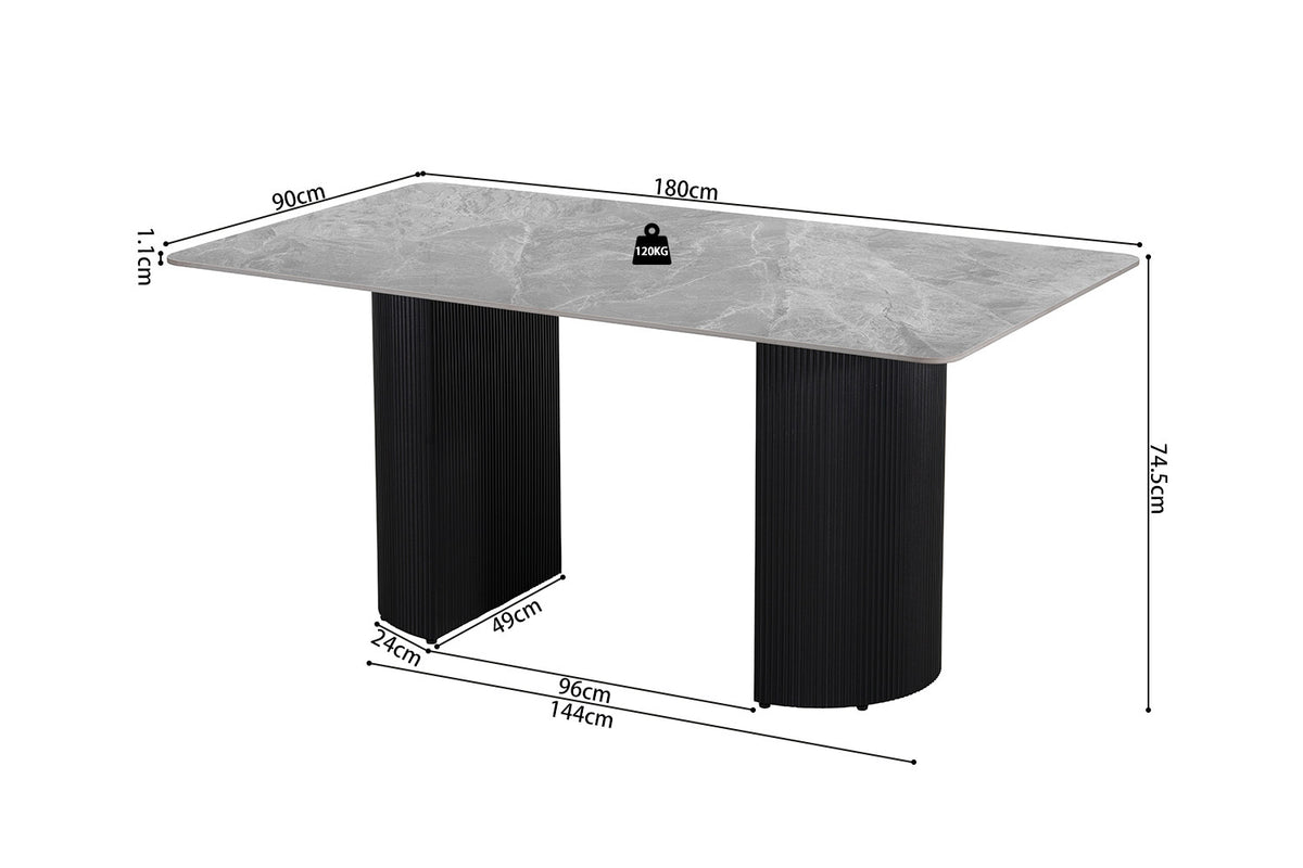 Table Lousa 180 cm Pierre Brillante Italian Gris – Pied Metal Noir - vue 9