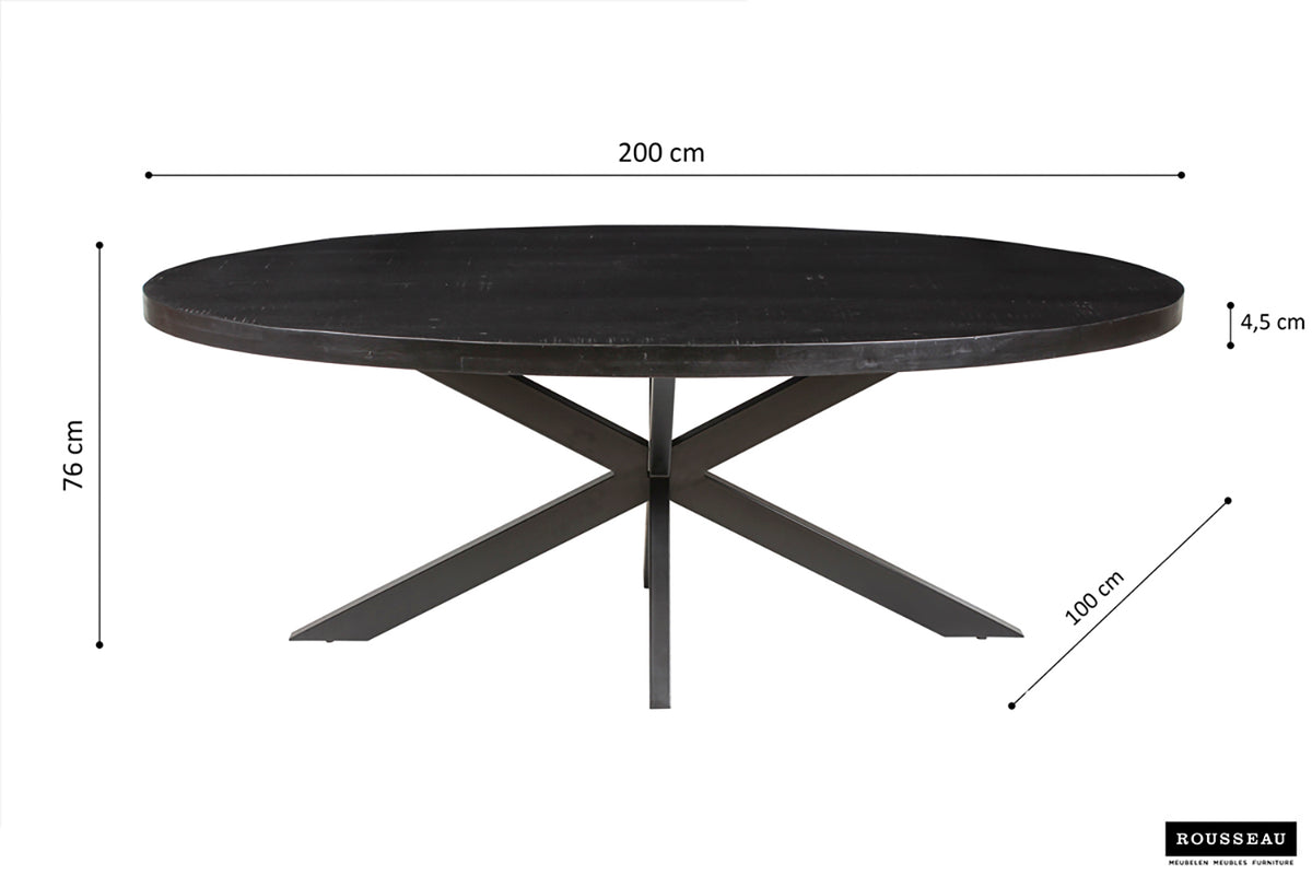 Table Alexa 200 cm Ovale bois de manguier noir
