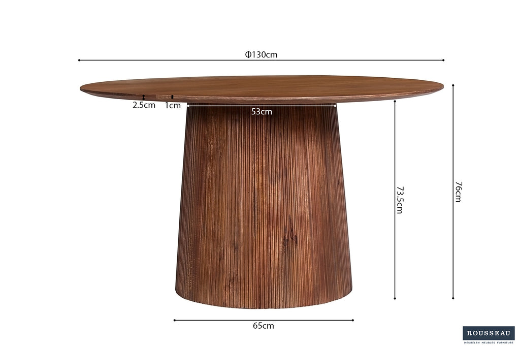 Table Miguel 130 cm bois de manguier Ronde Brun clair