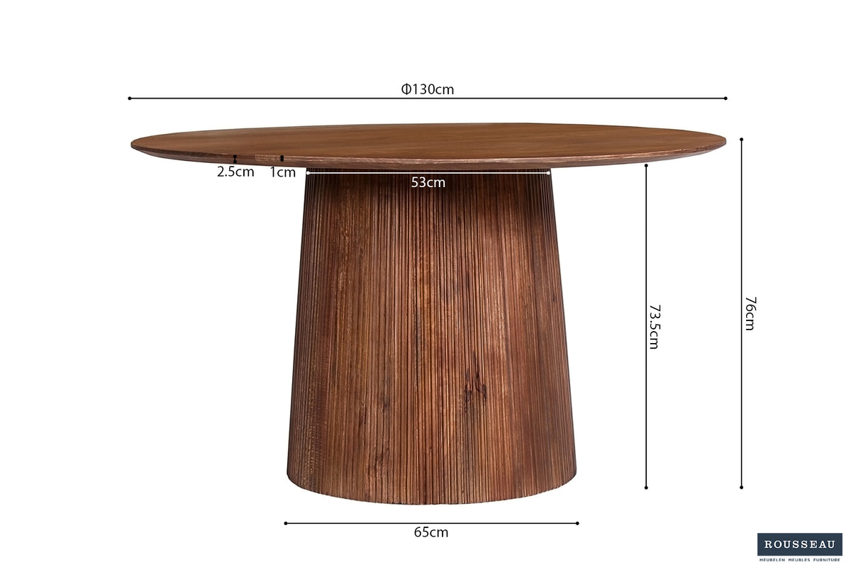 Table Miguel 130 cm bois de manguier Ronde Brun clair