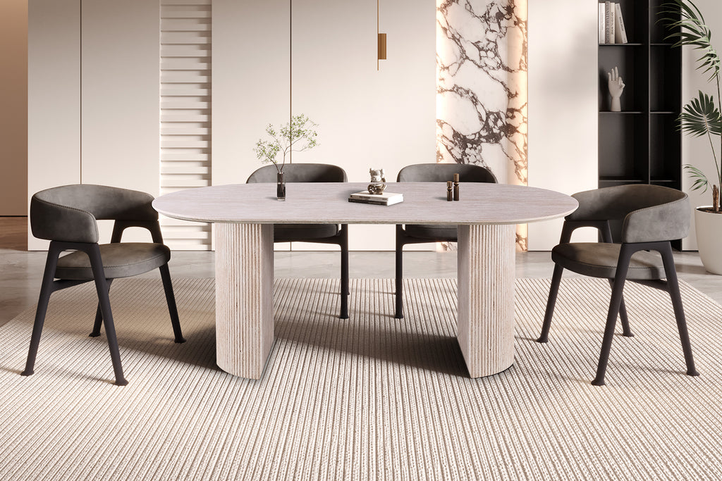 Table Lagos 200 cm Ovale effet travertin Beige
