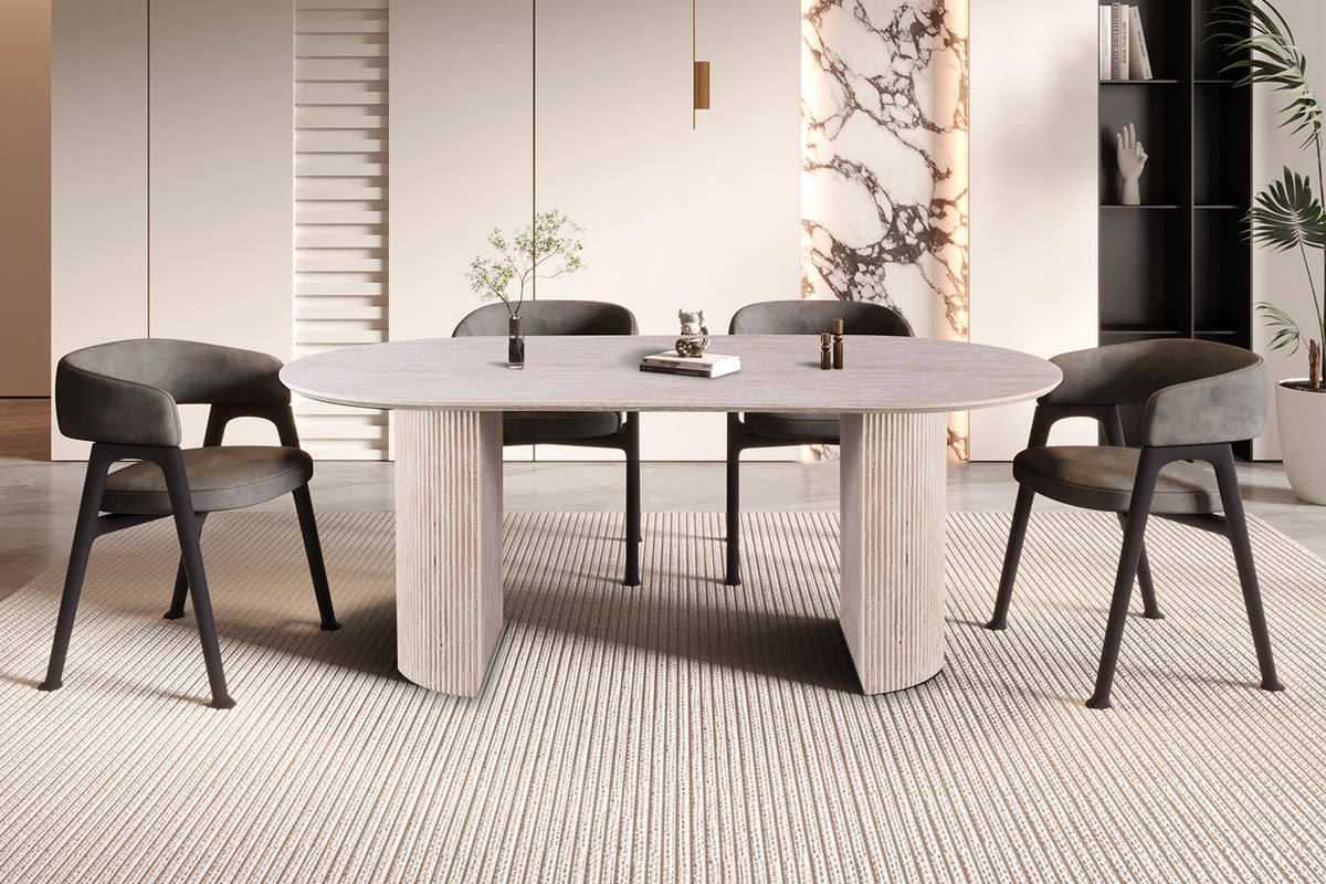 Table Lagos 200 cm Ovale effet travertin Beige