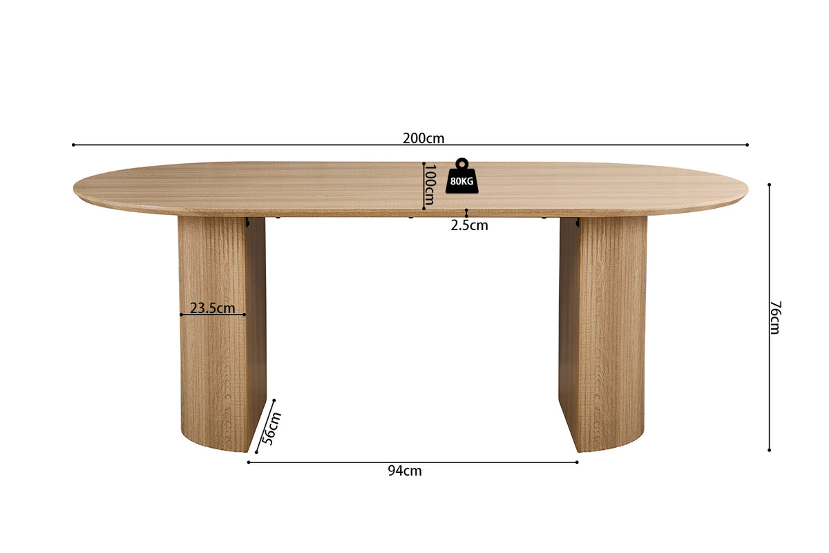 Table Lagos 200 cm Ovale effet chêne Naturel