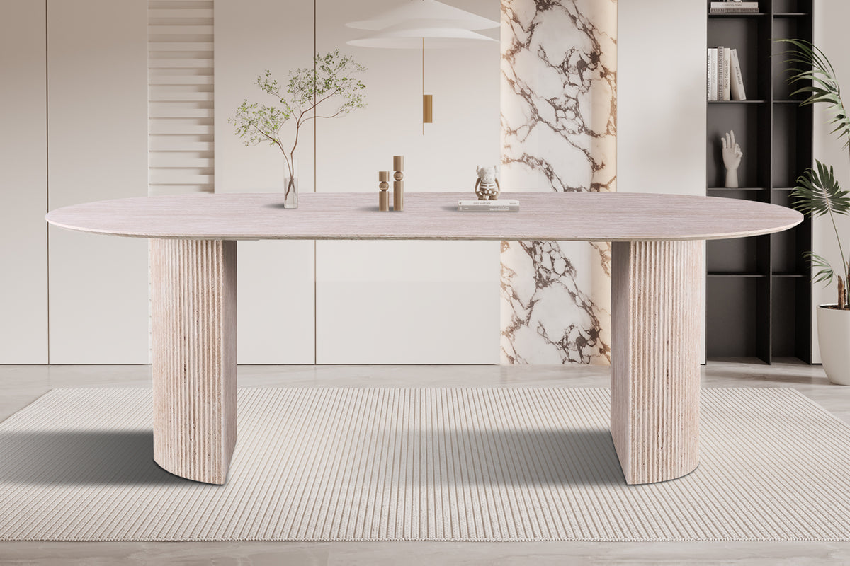 Table Lagos 220 cm Ovale effet travertin Beige