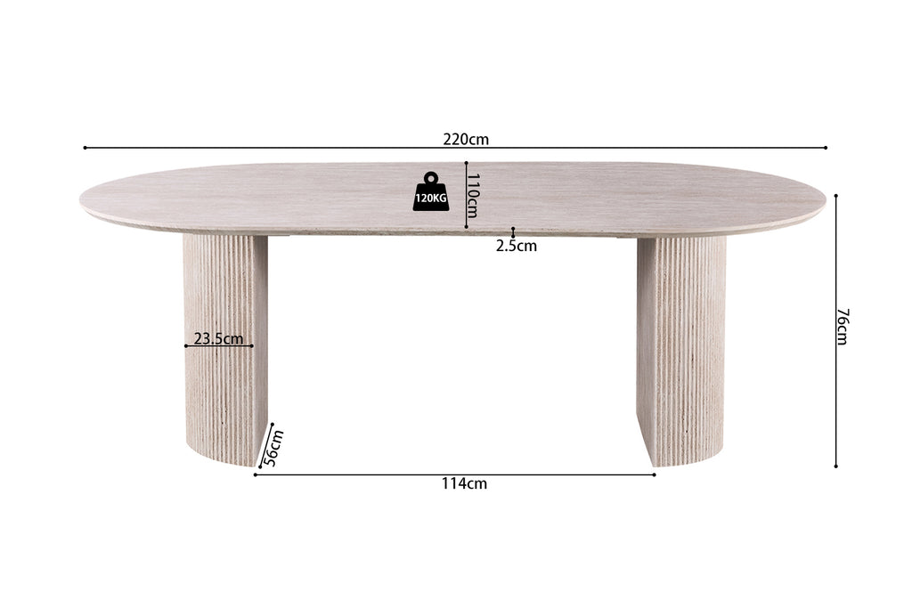 Table Lagos 220 cm Ovale effet travertin Beige