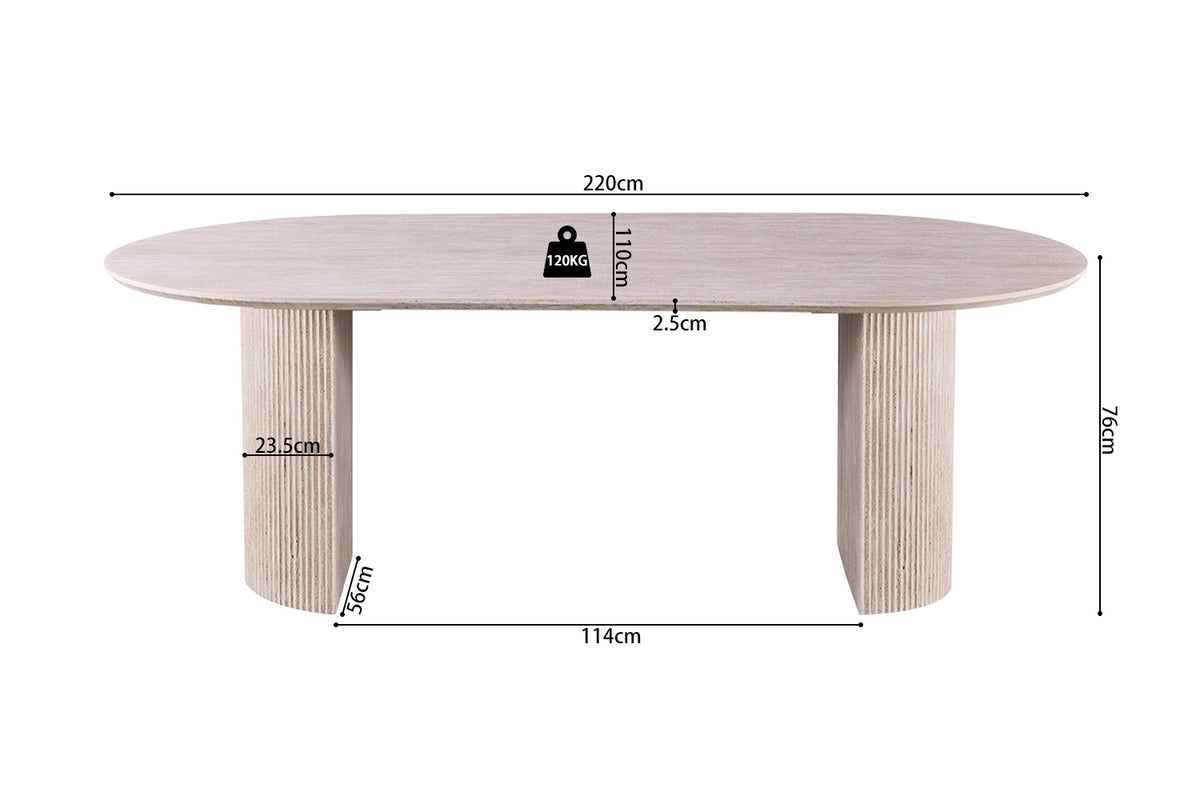 Table Lagos 220 cm Ovale effet travertin Beige