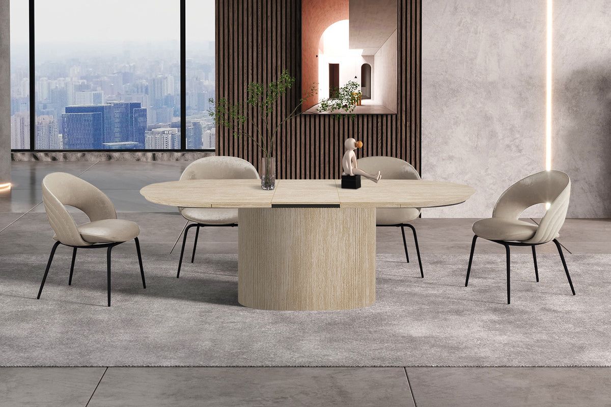 Table Extensible Lagos 180-220 cm Ovale Décor Travertin Beige