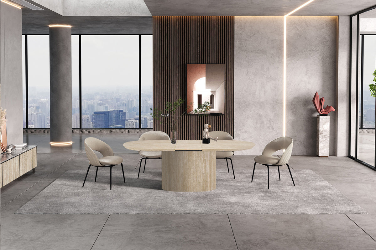 Table Extensible Lagos 180-220 cm Ovale Décor Travertin Beige - vue 2