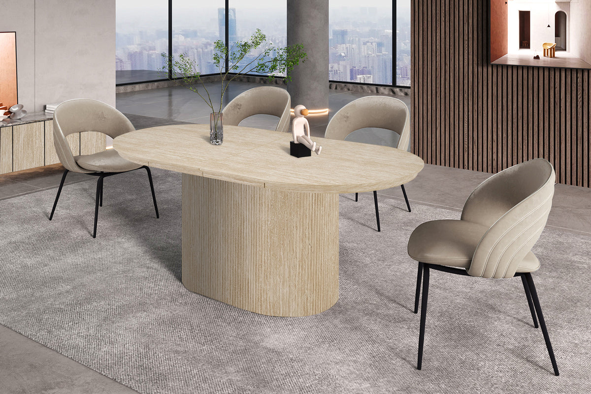 Table Extensible Lagos 180-220 cm Ovale Décor Travertin Beige - vue 3
