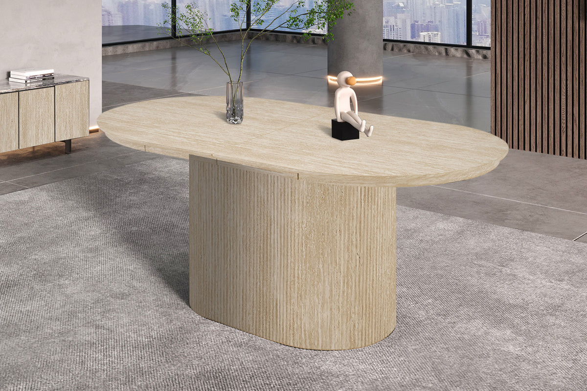 Table Extensible Lagos 180-220 cm Ovale Décor Travertin Beige - vue 4