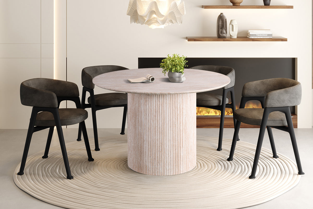 Table Lagos 120 cm Ronde Décor Travertin Beige