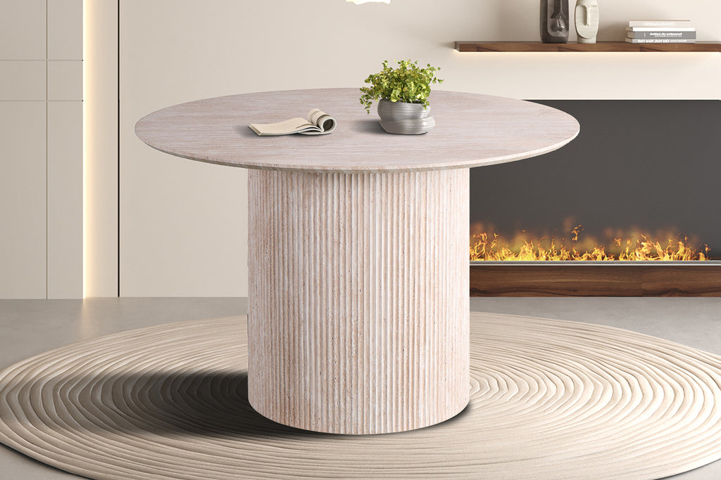 Table Lagos 120 cm Ronde effet travertin Beige