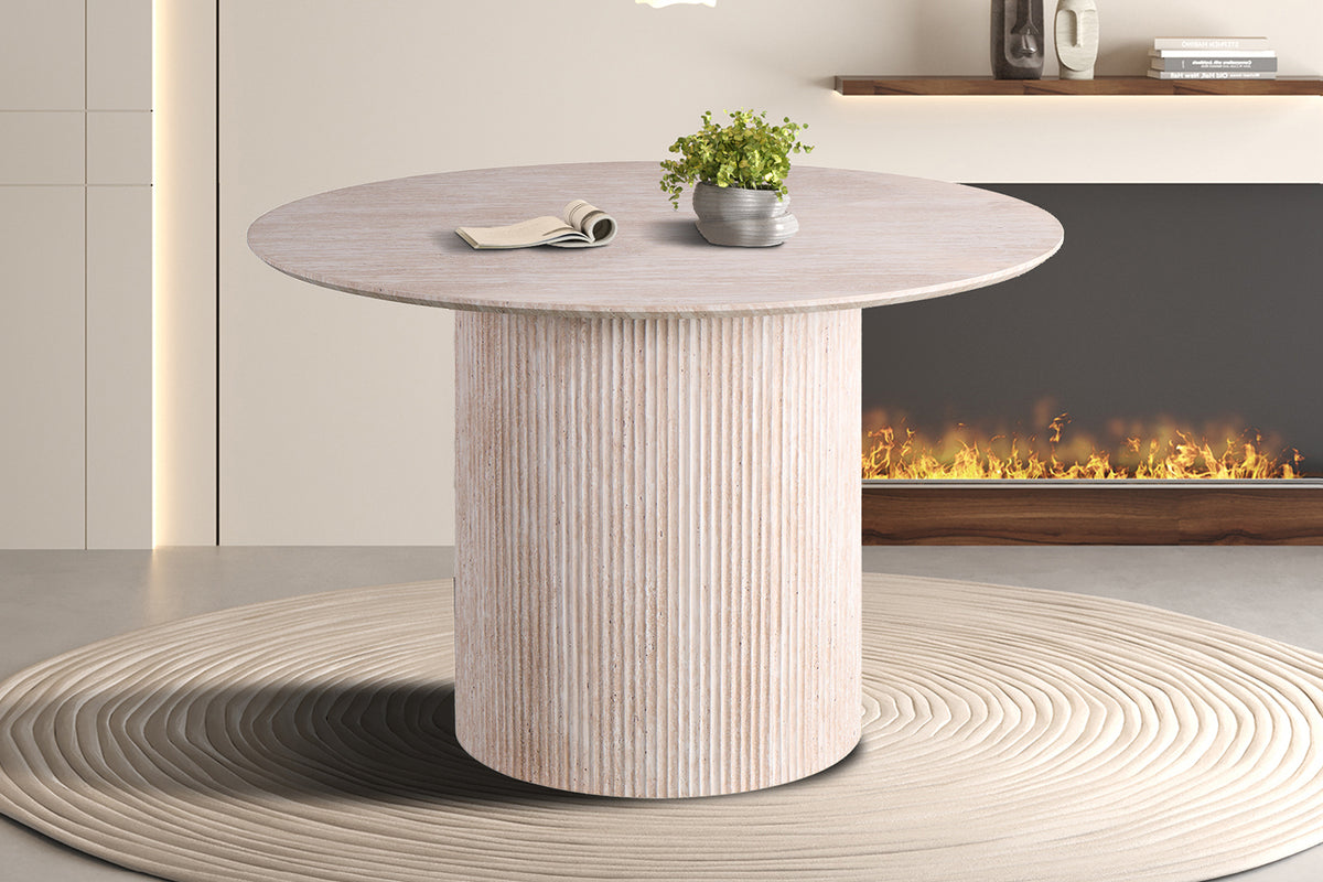 Table Lagos 120 cm Ronde effet travertin Beige
