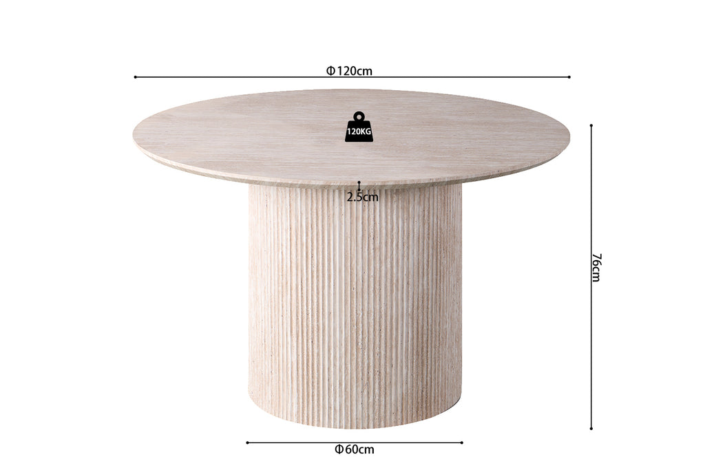 Table Lagos 120 cm Ronde effet travertin Beige