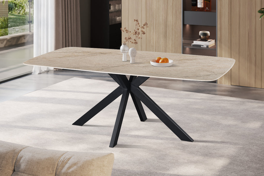 Table Apollo 200 cm ovale danoise pierre brillante Beige