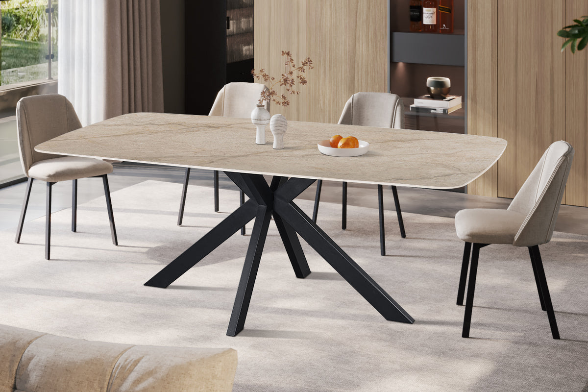 Table Apollo 200 cm ovale danoise pierre brillante Beige
