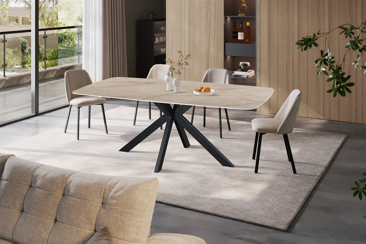 Table Apollo 200 cm ovale danoise pierre brillante Beige