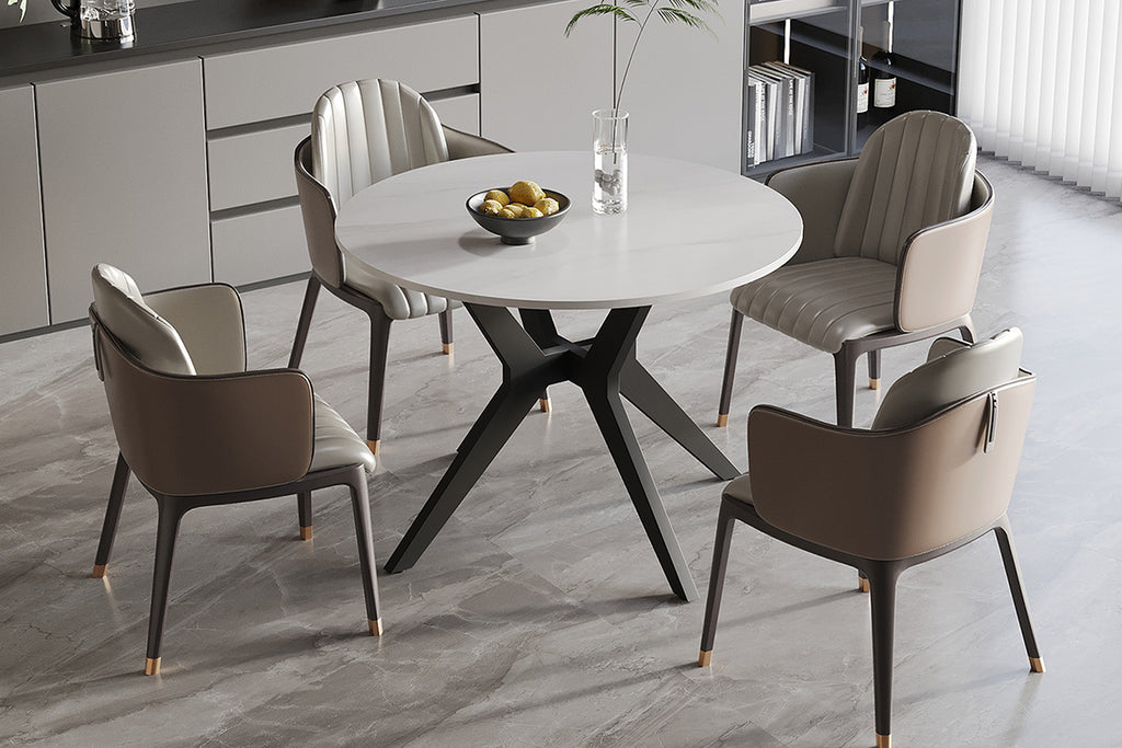 Table Apollo 110 cm Pierre Brillante Ronde Snow Blanc