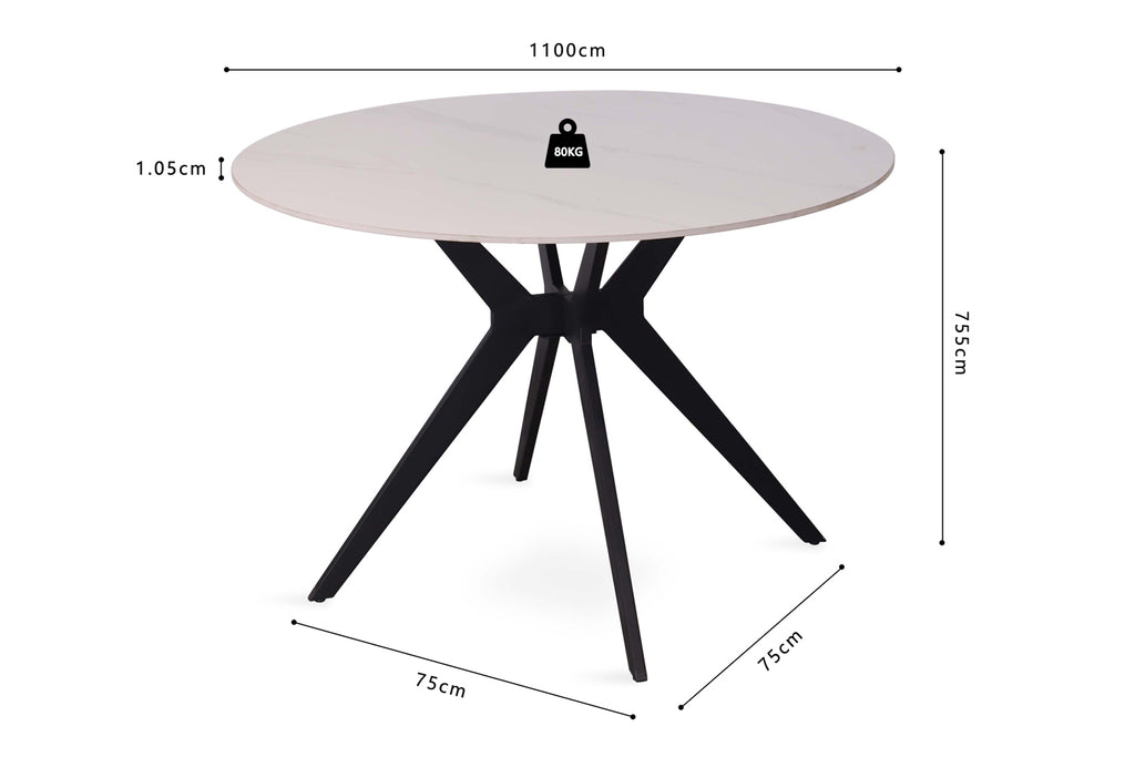 Table Apollo 110 cm pierre brillante Ronde Blanc