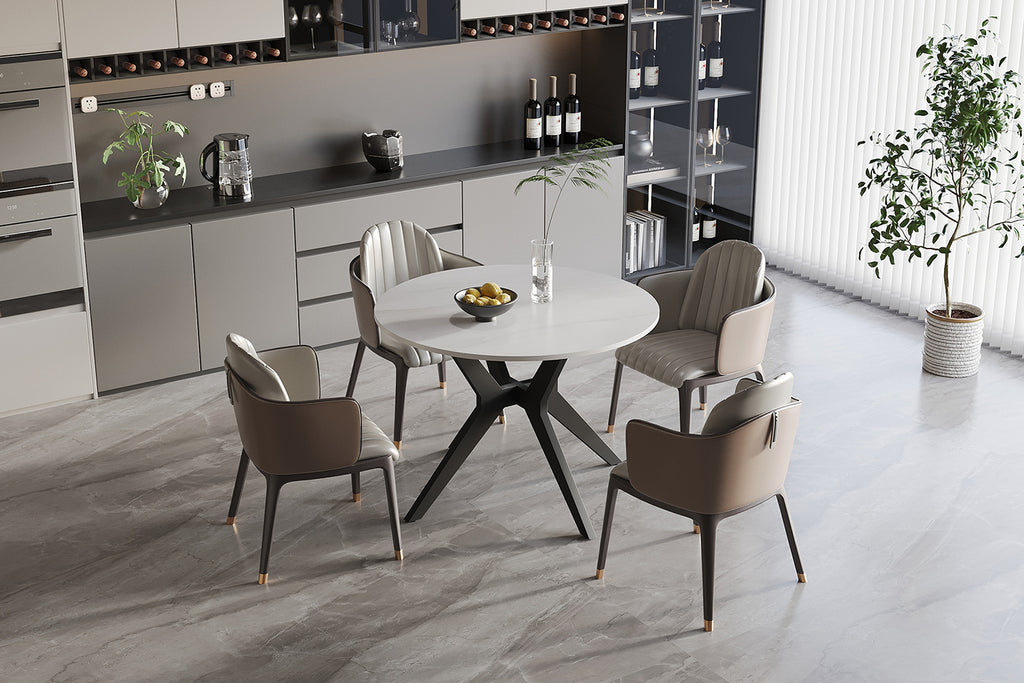 Table Apollo 110 cm pierre brillante Ronde Blanc
