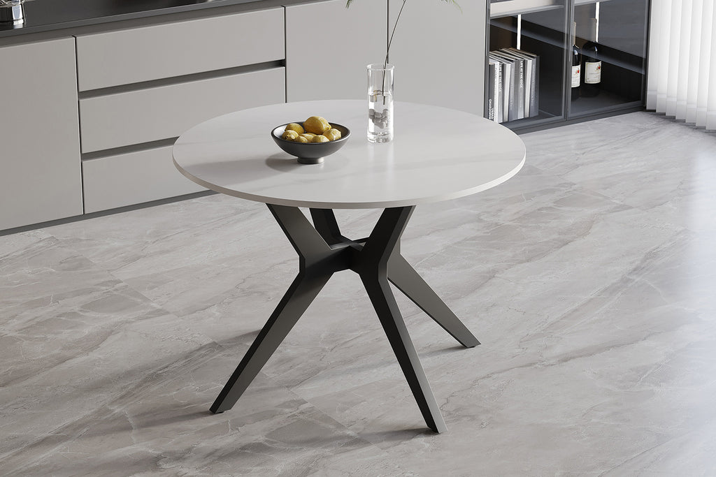 Table Apollo 110 cm pierre brillante Ronde Blanc