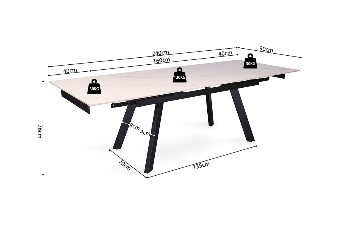 Table extensible Hera 160-240 cm Rectangulaire Pierre Blanc