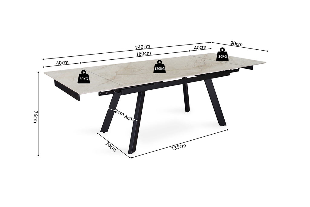 Table extensible Hera 160-240 cm Rectangulaire Brillant Beige
