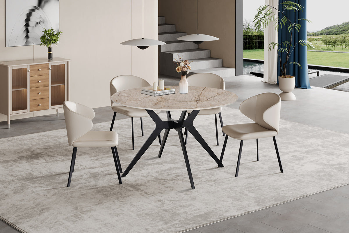 Table Apollo 120 cm Ronde Pierre Brillante Shakespaer Beige
