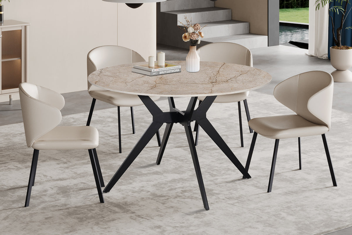 Table Apollo 120 cm Ronde Pierre Brillante Shakespaer Beige - vue 2