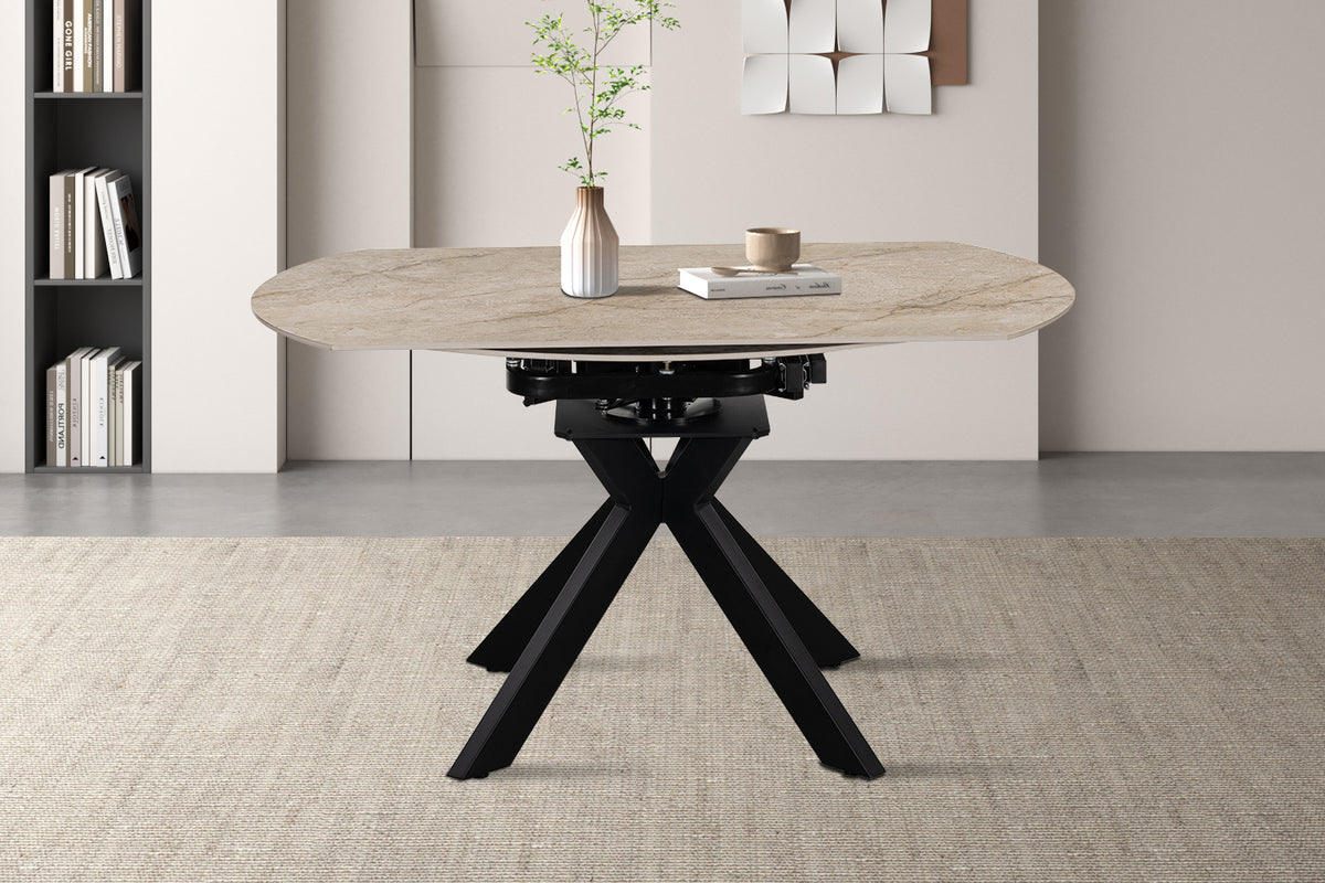 Table extensible Athéna Ronde 140-140x90 cm Pierre Beige