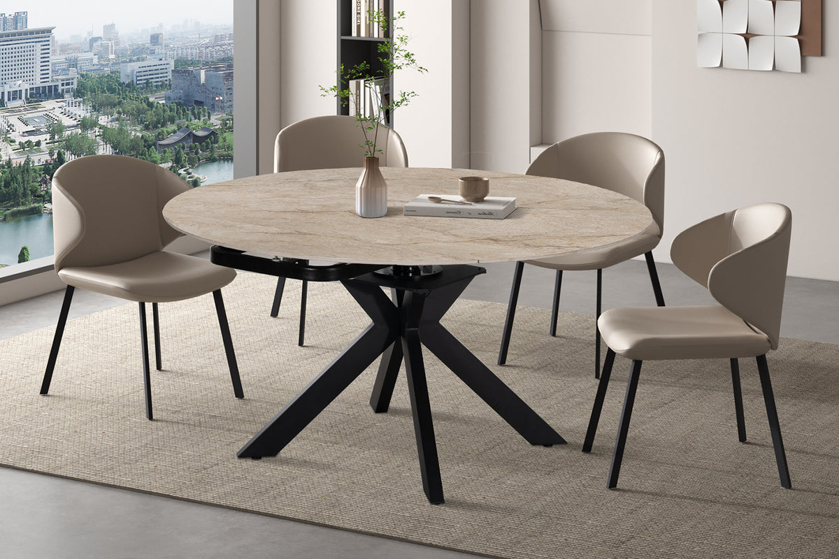 Table extensible Athéna Ronde 140-140x90 cm Pierre Beige