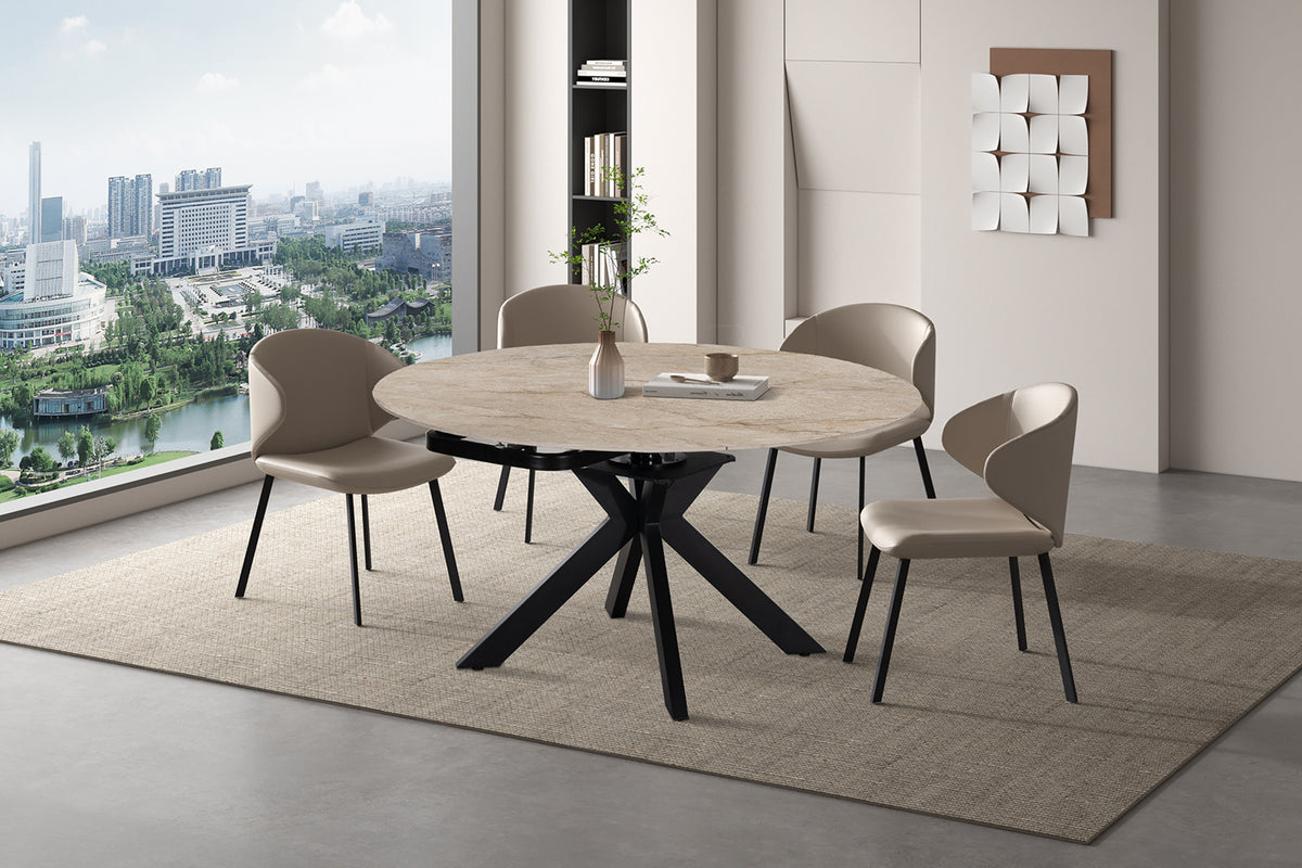 Table extensible Athéna Ronde 140-140x90 cm Pierre Beige