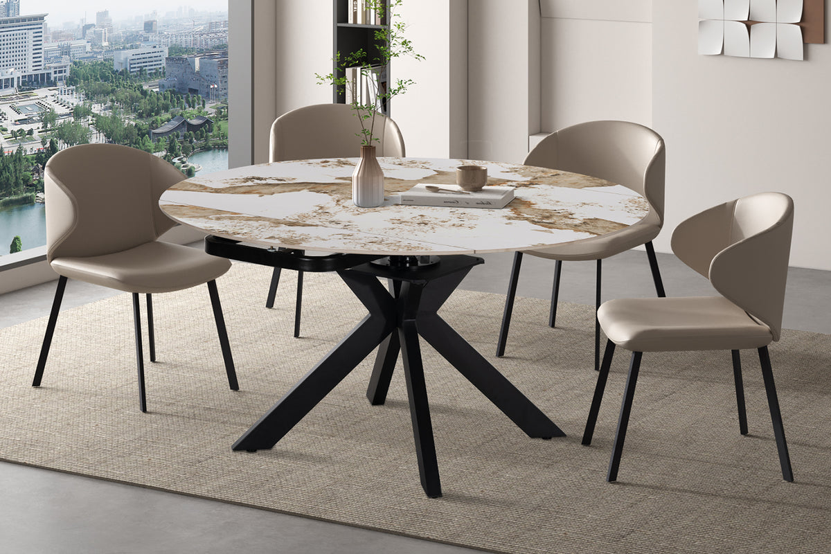 Table extensible Athéna Ronde 140-140x90 cm pierre brillante