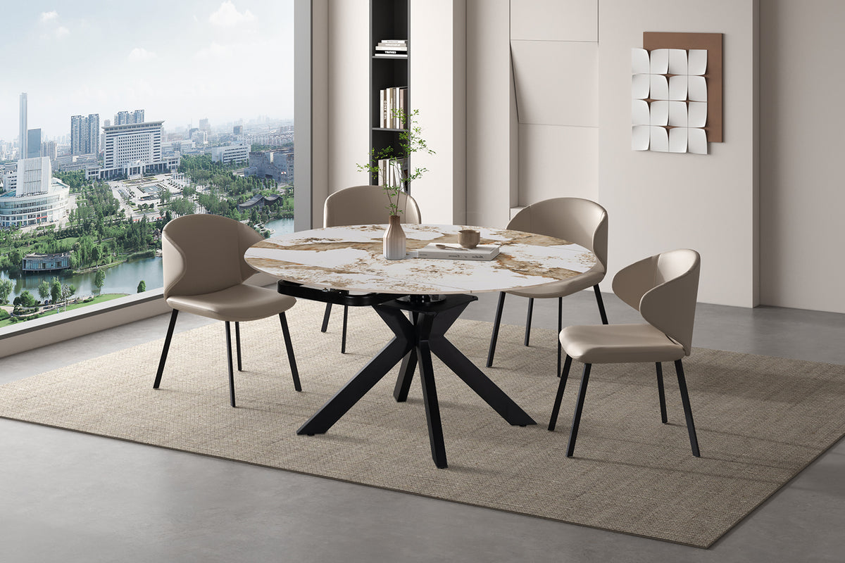 Table extensible Athéna Ronde 140-140x90 cm pierre brillante