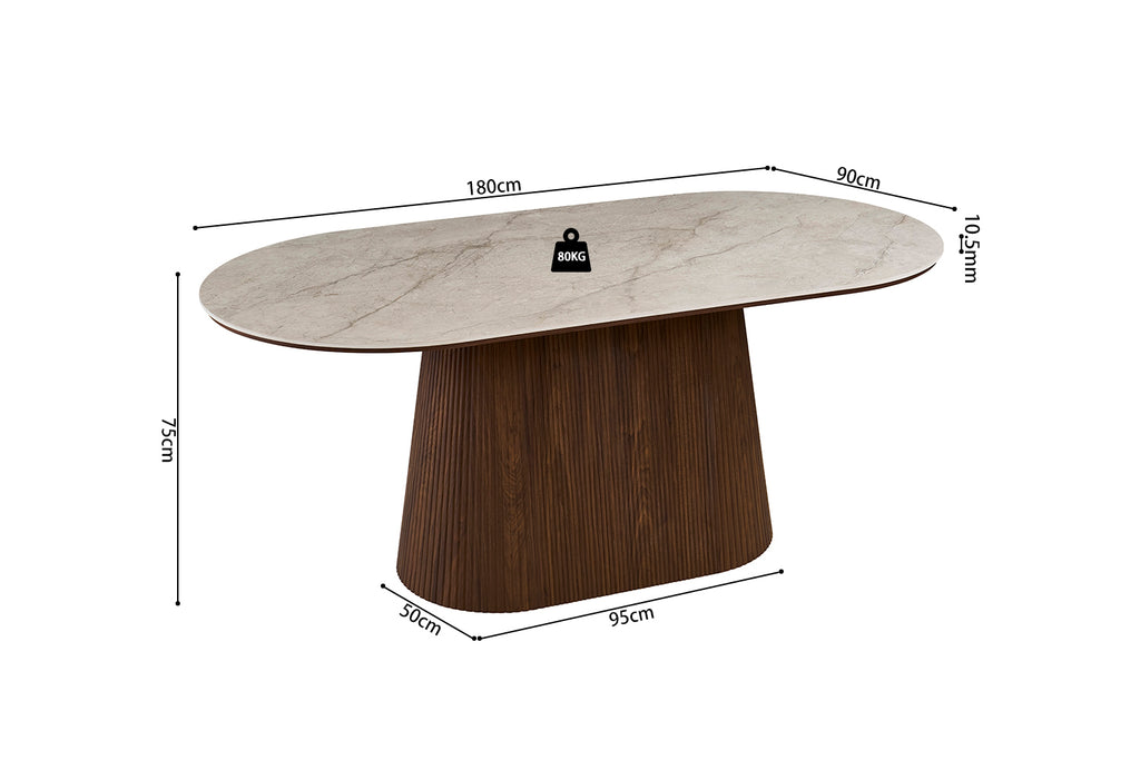 Table Vigo 180 cm Ovale effet chêne Foncé Beige