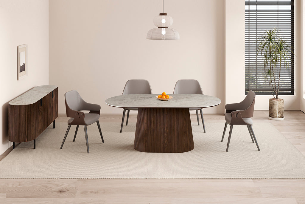 Table Vigo 180 cm Ovale effet chêne Foncé Beige