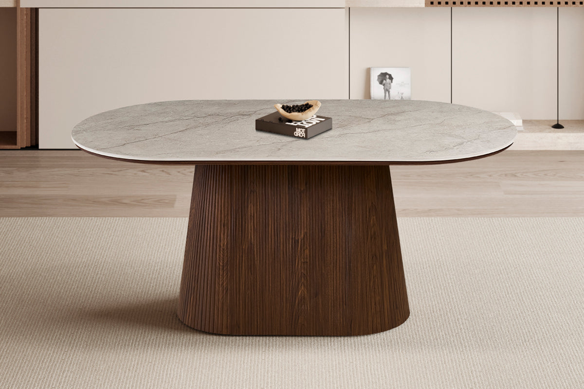 Table Vigo 180 cm Ovale effet chêne Foncé Beige