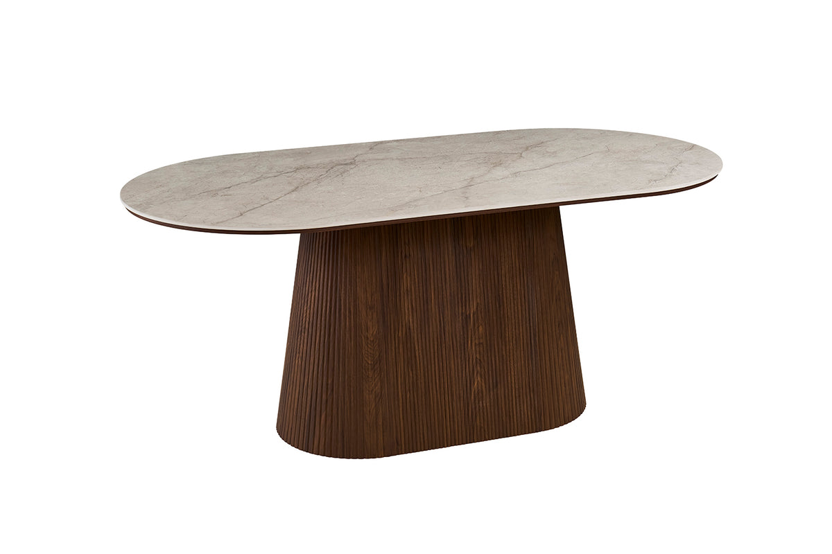 Table Vigo 180 cm Ovale effet chêne Foncé Beige