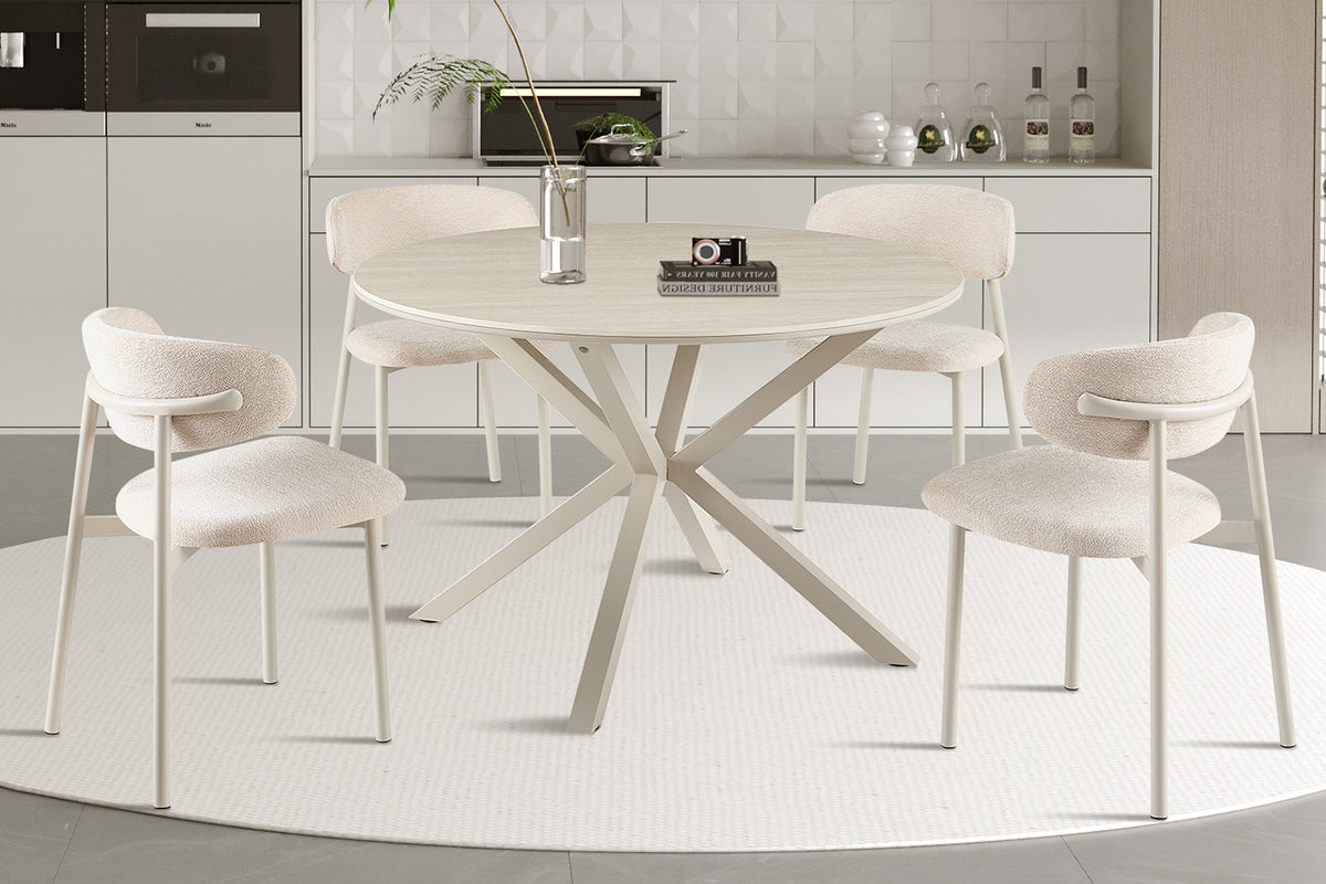Table Noa 120 cm Rond Beige – Pied gris