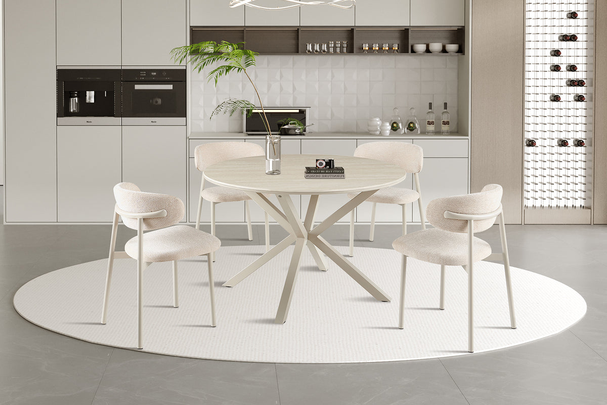 Table Noa 120 cm Rond Beige – Pied gris