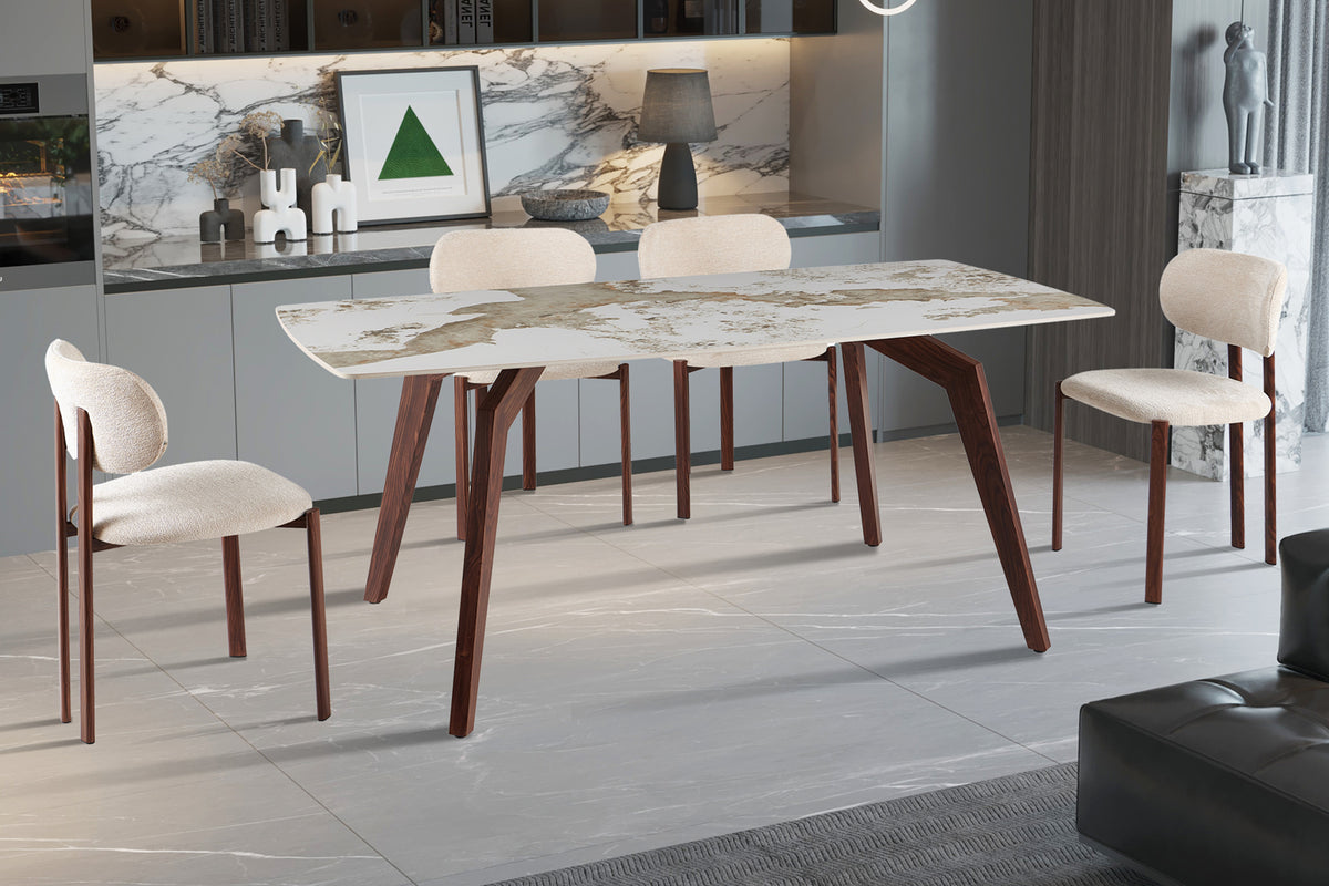 Table Alma 180x90 cm pierre brillante – Pied noyer