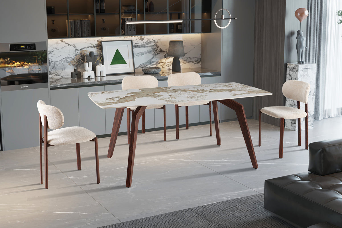 Table Alma 180x90 cm pierre brillante – Pied noyer