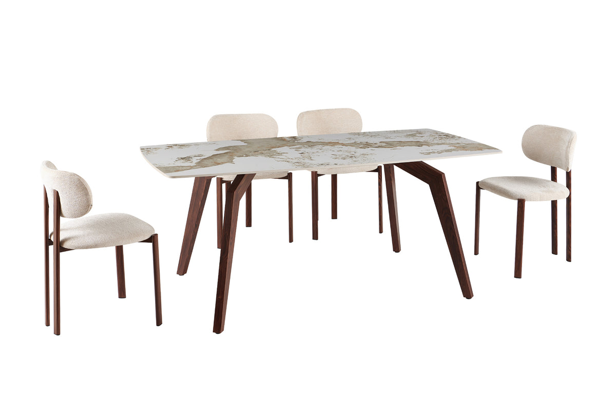 Table Alma 180x90 cm pierre brillante – Pied noyer