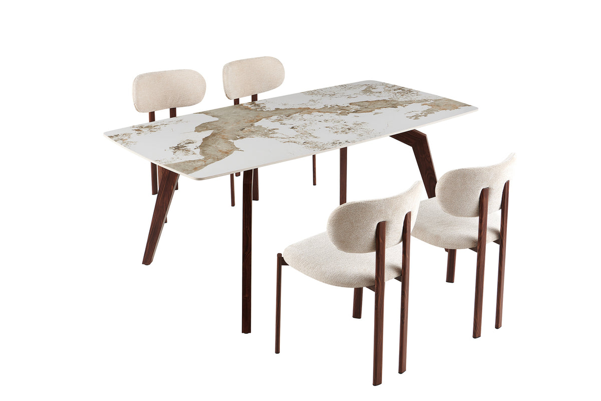 Table Alma 180x90 cm pierre brillante – Pied noyer