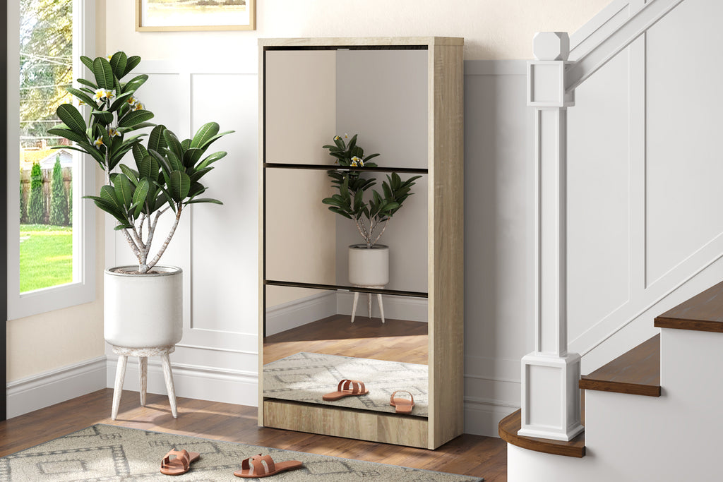 Rangement chaus. Mex Mirroir 3 tiroirs Décor Sonoma
