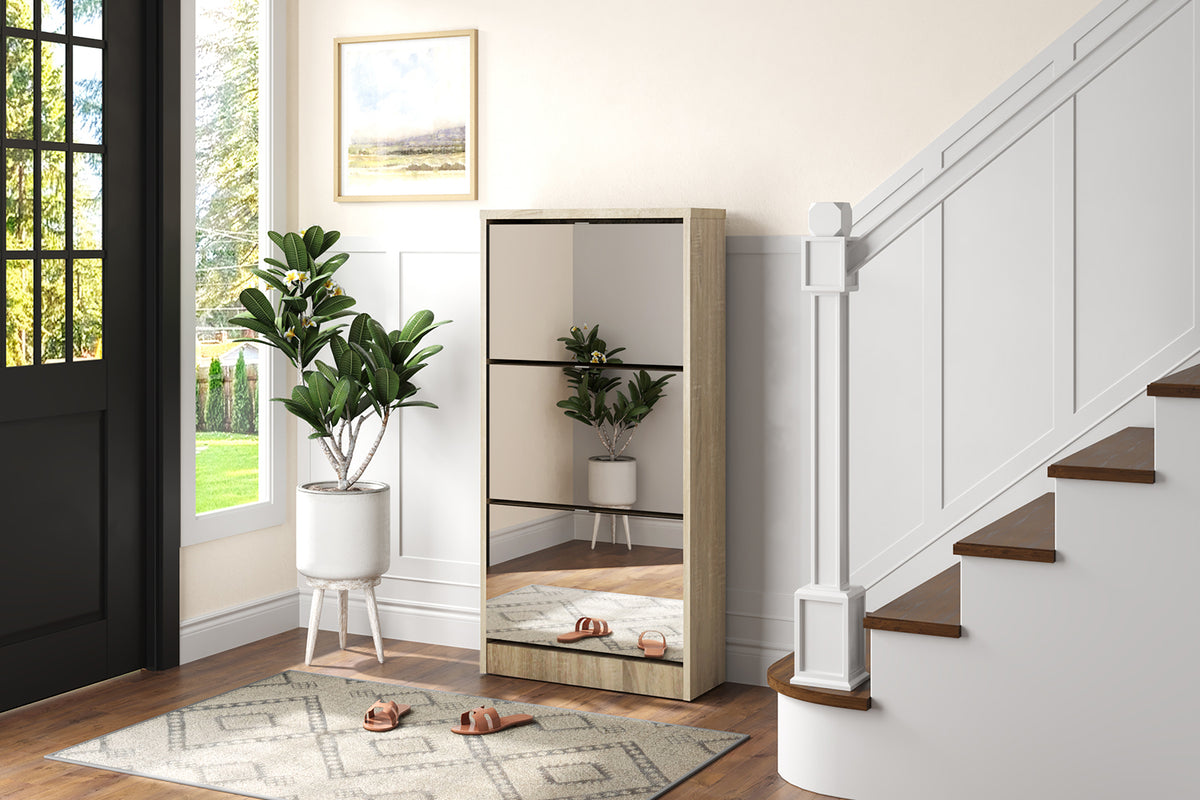 Rangement chaus. Mex miroir 3 tiroirs finition Sonoma