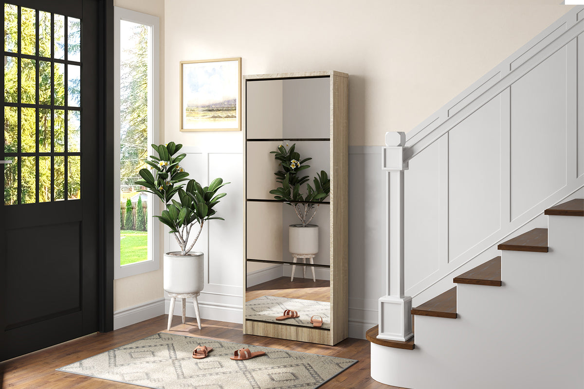Rangement chaus. Mex miroir 4 tiroirs finition Sonoma