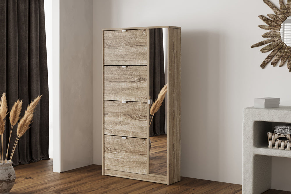 Rangement chaus. Marcel 4 tiroirs et 1 porte miroir Décor Sonoma