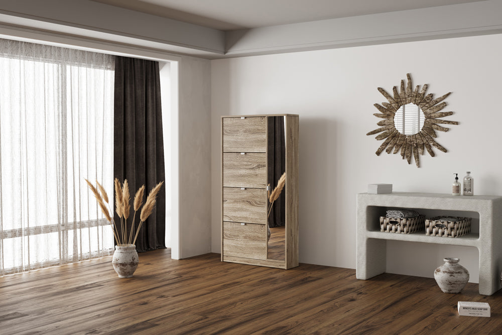Rangement chaus. Marcel 4 tiroirs et 1 porte miroir finition Sonoma